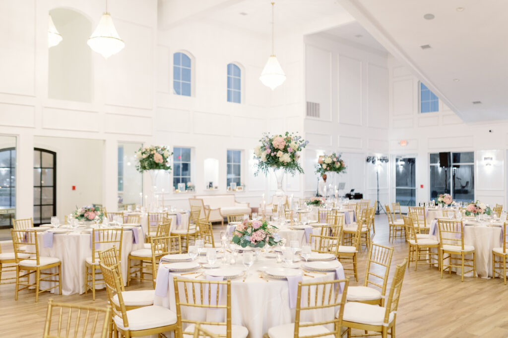 light and airy wedding venue with stunning pastel colored florals. 