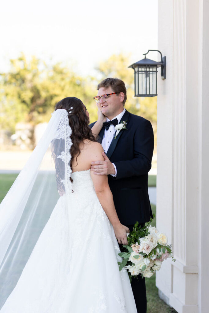 first look, love, wedding day, fort worth, texas, wedding venue, chateau style